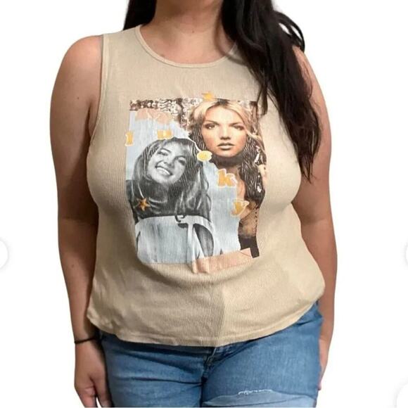 Britney Spears Tan Ribbed Tank Top, Size Large, New without Tag Y2K - Picture 3 of 5